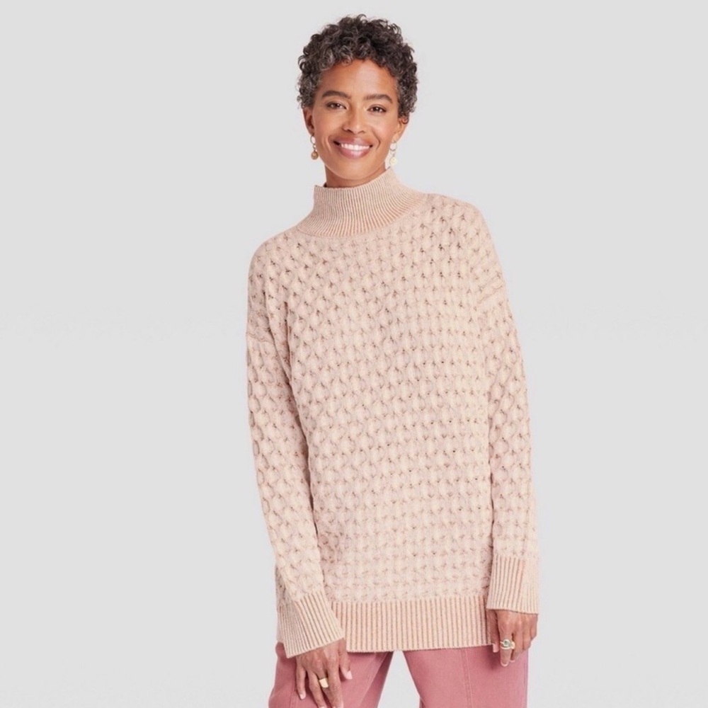 NWT Women's Mock  Turtleneck Sweater, Knox Rose XS/S peach tan cream
